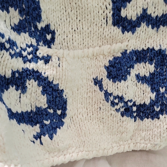 Vintage Amano Chunky Cream Knit Cotton Cardigan Grapic Hearts - XL - Picture 5 of 6